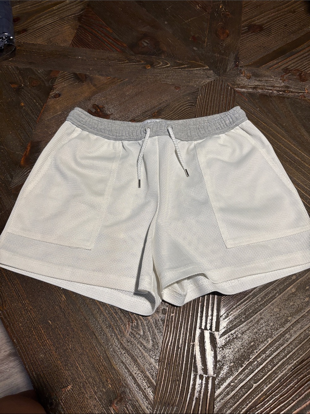 Parke & Ronen Light Gray and White Mesh Athletic Shorts